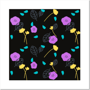 Floral yellow and violet pattern Posters and Art